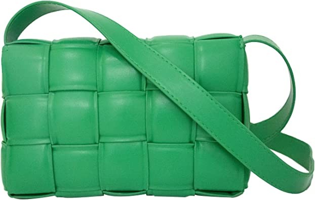 Ling Chuang Woven Crossbody Handbag Purse for Women, Leather Small Handbags Clutch Square Bag Weave Shoulder Bags