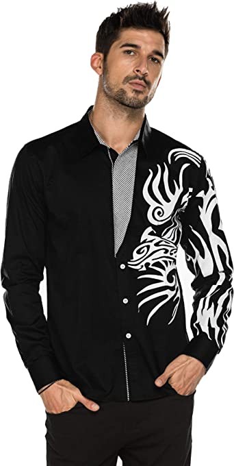 COOFANDY Men's Print Button Down Dress Shirt Fashion Long Sleeve Casual Shirts